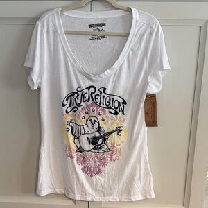 NWT True Religion Women's Crystals V-Neck Buddha size XL